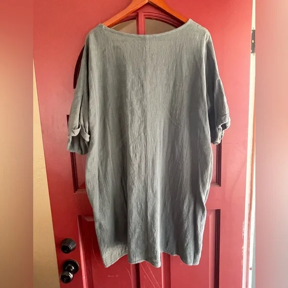 Khaki colored 100% cotton short sleeve loose fitting dress/coverup. Never worn - Picture 3 of 8